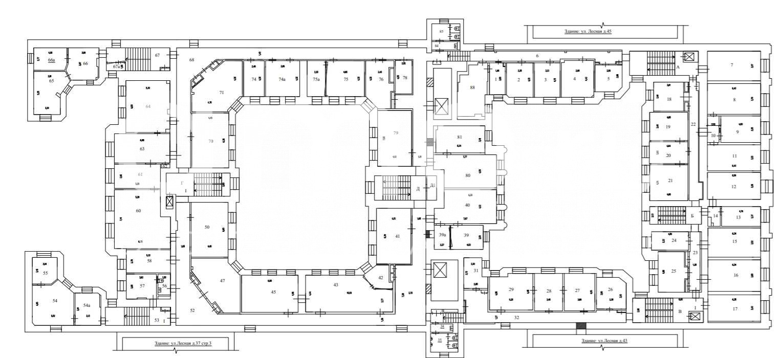 Планировка офиса 1464.7 м², 3 этаж, Административное здание «Лесная 43»
